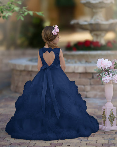 A-line Satin Tulle Floor-length Cascading Ruffles Flower Girl Dress