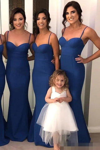 Mermaid Spaghetti Straps Sweetheart Long Bridesmaid Dress