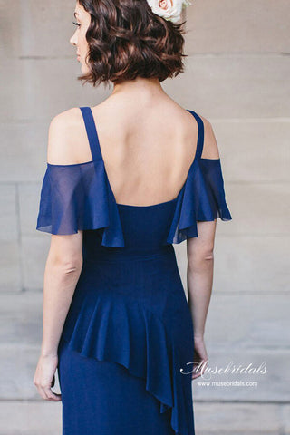 Navy Chiffon A-line V-neck Bridesmaid Dresses, Wedding Party Dress