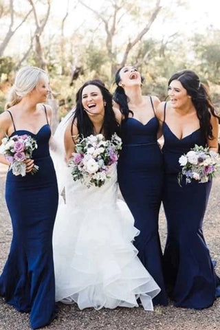 Navy Mermaid Sweetheart Neck Spaghetti Straps Bridesmaid Dresses