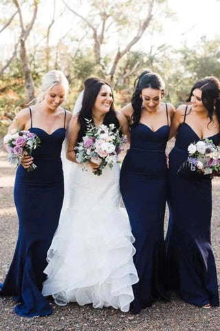 Navy Mermaid Sweetheart Neck Spaghetti Straps Bridesmaid Dresses
