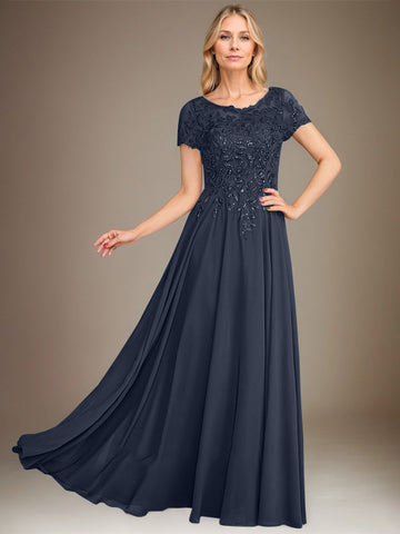 A-Line Scoop Floor-Length Chiffon Mother of the Bride Dress With Applique & Sequins