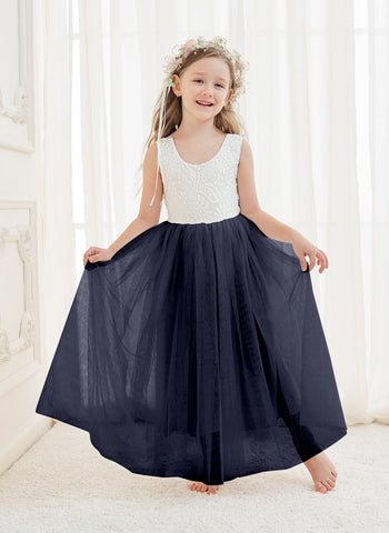 A-line Lace Tulle Ankle-length White Dress (2003227597)