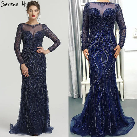 Nuevos vestidos de noche formales de lujo de manga larga, estilo sirena, con lentejuelas y cuentas, vestidos de noche de moda 2025 LA6506 