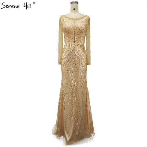 Nuevos vestidos de noche formales de lujo de manga larga, estilo sirena, con lentejuelas y cuentas, vestidos de noche de moda 2025 LA6506 