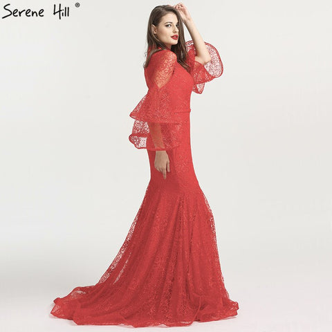 On Sale no return no refund Sale  Mermaid High Collar Fashion Evening Dresses 2025 Long Sleeves Lace Sexy Formal Evening Gowns LA6555