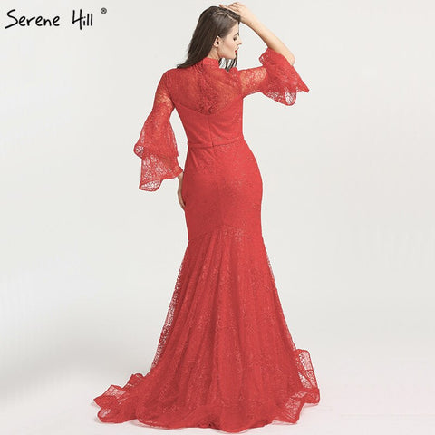 On Sale no return no refund Sale  Mermaid High Collar Fashion Evening Dresses 2025 Long Sleeves Lace Sexy Formal Evening Gowns LA6555