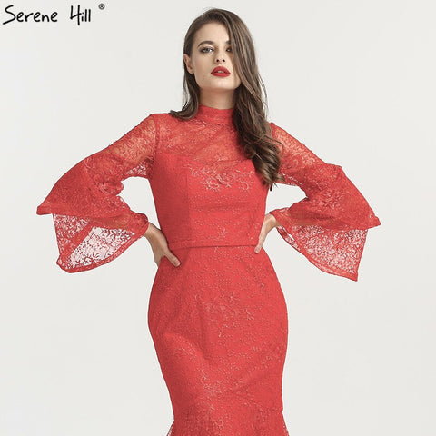 On Sale no return no refund Sale  Mermaid High Collar Fashion Evening Dresses 2025 Long Sleeves Lace Sexy Formal Evening Gowns LA6555