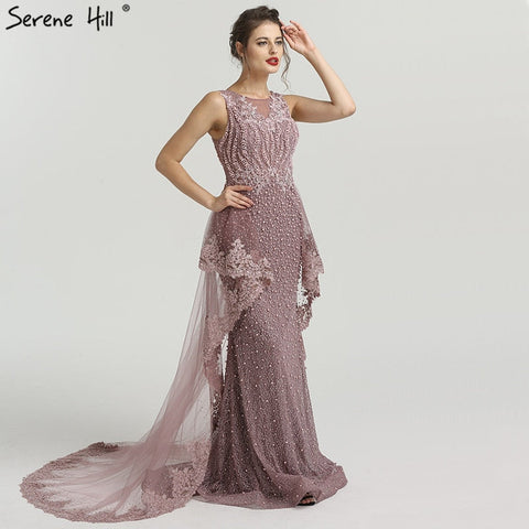Robe de soirée sirène sexy sans manches, épaules dénudées, perles, tendance, 2025, LA6527 