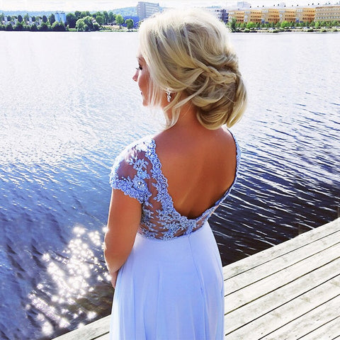 On Sale No Return No Refund Sleeveless Simple Fashion Blue Evening Dresses Crystal Elegant Chiffon Bezch Evening Gown 2025 Real Photo HA2177