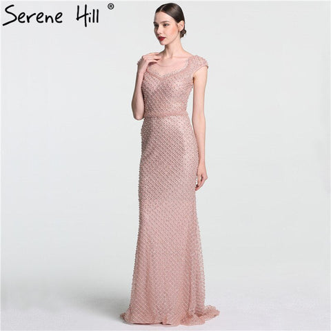 Robe de soirée sirène élégante et tendance, en tulle et perles, rose, avec perles, photo réelle LA6113, 2025 