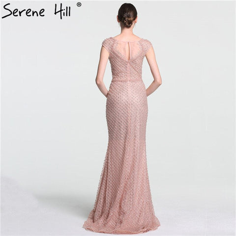 Robe de soirée sirène élégante et tendance, en tulle et perles, rose, avec perles, photo réelle LA6113, 2025 