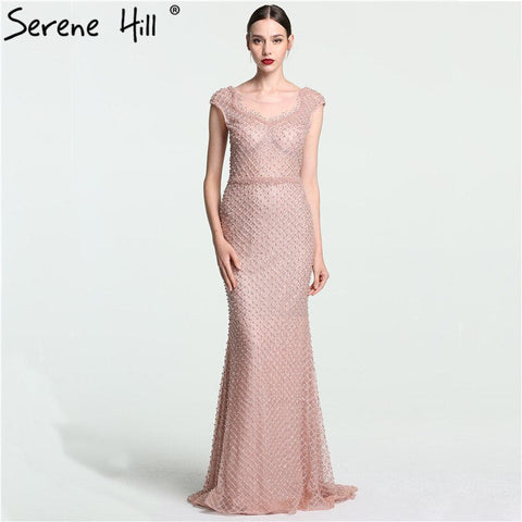 Robe de soirée sirène élégante et tendance, en tulle et perles, rose, avec perles, photo réelle LA6113, 2025 