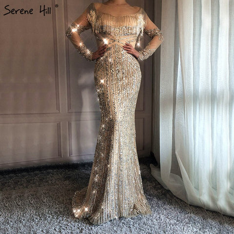 Newest Long Sleeves Luxury Slim Sexy Evening Dresses 2025 Mermaid Tassel Beading High-end Fashion Evening Gowns LA6467