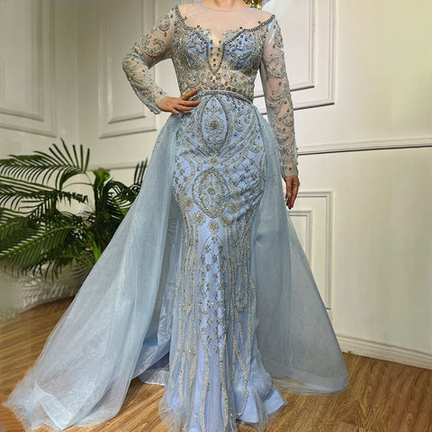 Nude Luxury Muslim Mermaid Evening Dresses Gowns 2025 Beaded Overskirt Elegant For Women Party LA71597