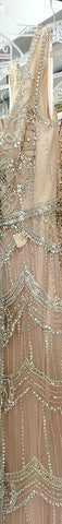 Nude Silver Mermaid V-Neck Sexy Evening Dresses 2025 Sleeveless Feathers Shawl Yarn Diamond Formal Dress LA70171B