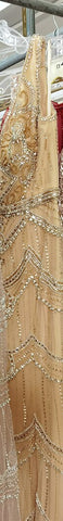 Nude Silver Mermaid V-Neck Sexy Evening Dresses 2025 Sleeveless Feathers Shawl Yarn Diamond Formal Dress LA70171B