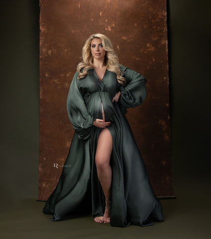 Long lantern sleeve maternity clothes v-neck maternity dress portrait dress