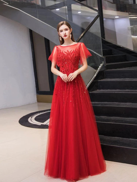 Women's A-Line Prom Dresses Sexy Long Evening Dress Sleeveless Beaded Formal Dresses for Women