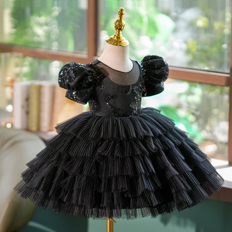 Black Sequins 1st Birthday Party Toddler Girl Dress