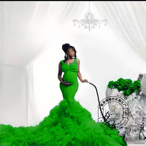 New soft net waist fishtail elastic swing pregnant women's big belly photo dress