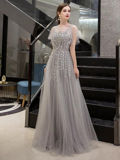 Women's A-Line Prom Dresses Sexy Long Evening Dress Sleeveless Beaded Formal Dresses for Women