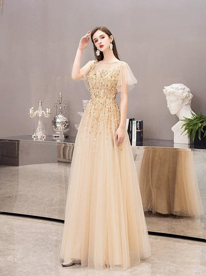 Women's A-Line Prom Dresses Sexy Long Evening Dress Sleeveless Beaded Formal Dresses for Women