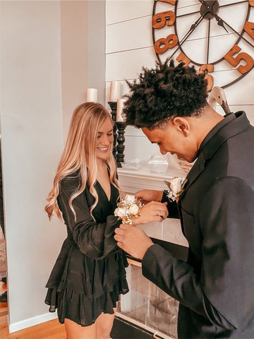 Vestido negro de manga larga para baile de bienvenida, vestido negro de fiesta Y2259