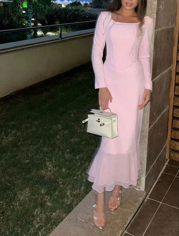 Vestido de fiesta rosa de moda, vestido de noche Y4520