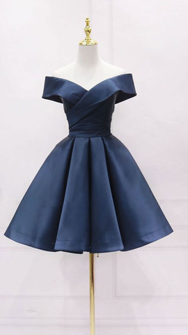 Vestido corto azul marino sencillo para fiesta de bienvenida, con volantes, confeccionado a medida, ideal para graduación. Modelo Y2123.