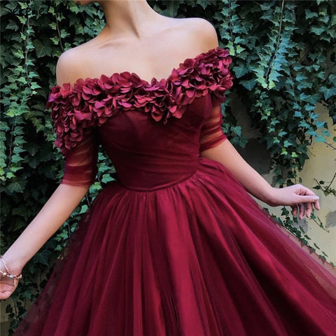 Off Shoulder Wine Red 2025 Half Sleeves Simple Sexy Beach Evening Gowns LA60762 women evening dress