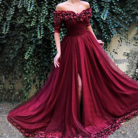 Off Shoulder Wine Red 2025 Half Sleeves Simple Sexy Beach Evening Gowns LA60762 women evening dress
