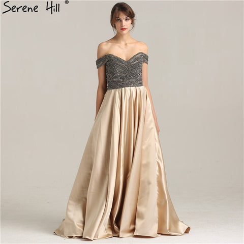Off shouler Sexy Beading  Fashion Luxury A-Line Prom Dress  Diamond Crystal Satin Evening Party Dresses 2025 LA6252