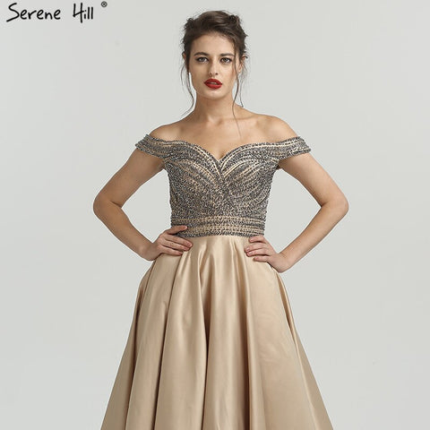 Off shouler Sexy Beading  Fashion Luxury A-Line Prom Dress  Diamond Crystal Satin Evening Party Dresses 2025 LA6252