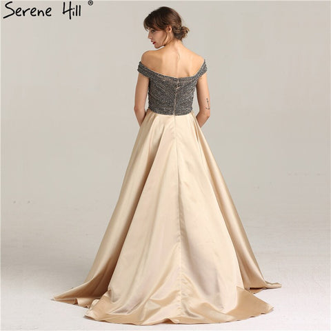 Off shouler Sexy Beading  Fashion Luxury A-Line Prom Dress  Diamond Crystal Satin Evening Party Dresses 2025 LA6252