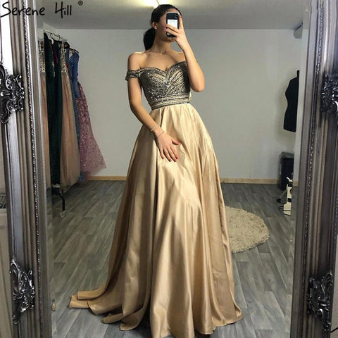 Off shouler Sexy Beading  Fashion Luxury A-Line Prom Dress  Diamond Crystal Satin Evening Party Dresses 2025 LA6252