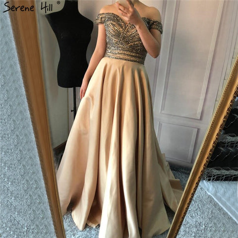 Off shouler Sexy Beading  Fashion Luxury A-Line Prom Dress  Diamond Crystal Satin Evening Party Dresses 2025 LA6252