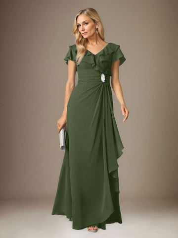 Stormy A-Line V-Neck Ruched Chiffon Dress