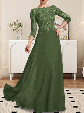 A-line Scoop Floor-Length Lace Chiffon Mother of the Bride Dress With Sequins