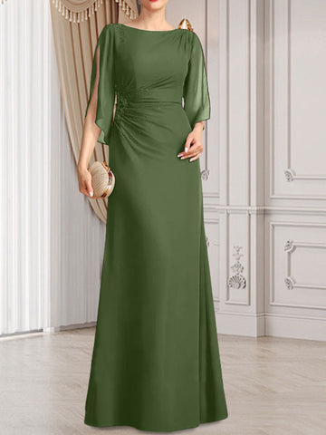 Vestido de corte recto/columna, largo hasta el suelo, de gasa, para la madre de la novia, con plisados ​​y cuentas.