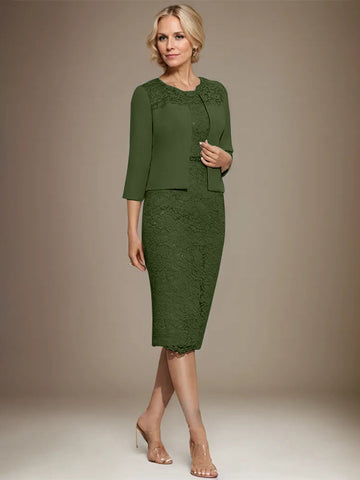 Sheath/Column Scoop Knee-Length Chiffon Lace Mother of the Bride Dress With Beading