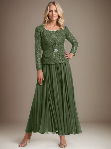 A-line Square Ankle-Length Chiffon Mother of the Bride Dress With Pleated