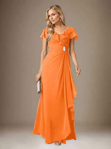 Stormy A-Line V-Neck Ruched Chiffon Dress
