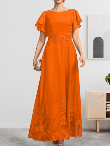 A-line Scoop Ankle-Length Lace Chiffon Mother of the Bride Dress With Sequins