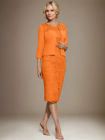 Sheath/Column Scoop Knee-Length Chiffon Lace Mother of the Bride Dress With Beading