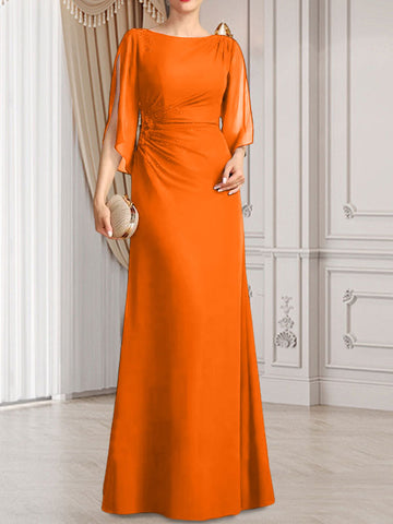 Vestido de corte recto/columna, largo hasta el suelo, de gasa, para la madre de la novia, con plisados ​​y cuentas.