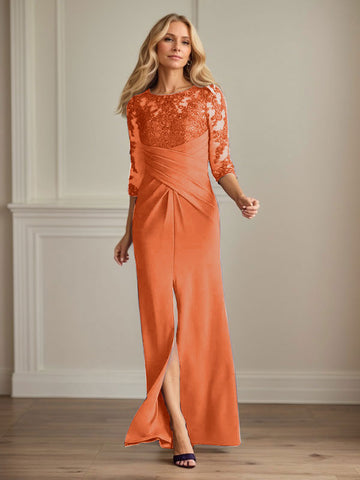 Plum Sheath Lace Stretch Crepe Mother of the Bride Dress