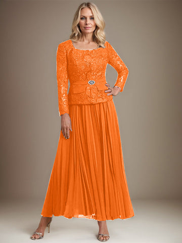 A-line Square Ankle-Length Chiffon Mother of the Bride Dress With Pleated