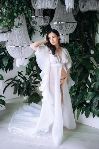 Organza White Maternity Robe for Photoshoot