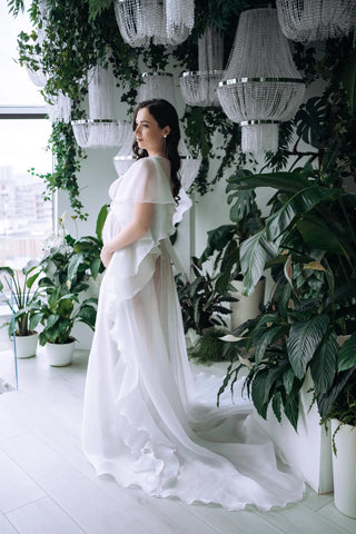 Organza White Maternity Robe for Photoshoot